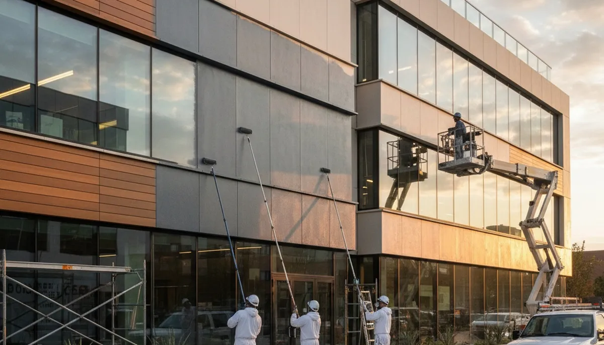 Professional commercial painters coating office walls in Hoboken, NJ for durable, high-traffic finish