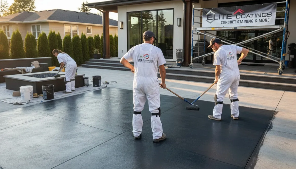 Professional concrete staining on residential patio in Hoboken, NJ by expert house painters