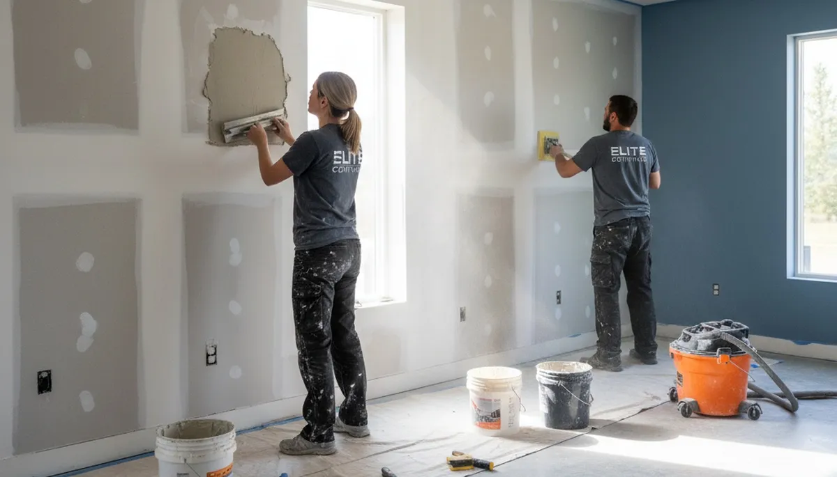 Drywall repair specialists fixing wall cracks and holes in a Hoboken NJ home interior