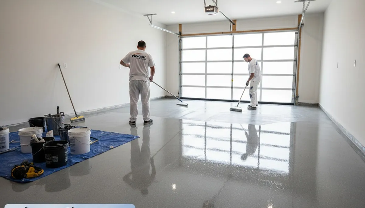 Epoxy floor coating installation for garage in Hoboken, NJ by professional house painters