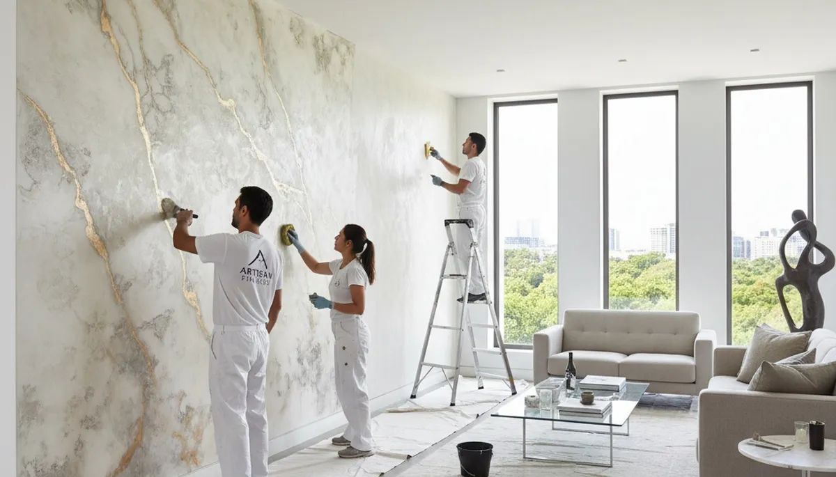 Professional faux wall painting and decorative finishes in Hoboken, NJ brownstone living room