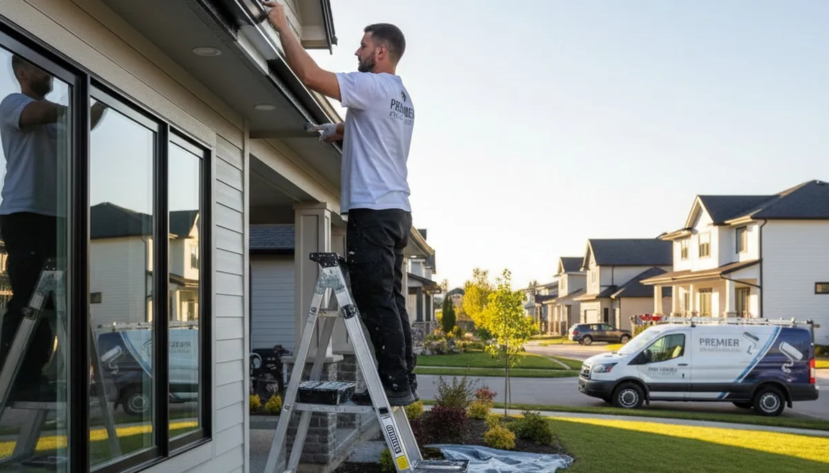 Professional gutter painting on a Hoboken, NJ home by expert house painters near the Hudson River