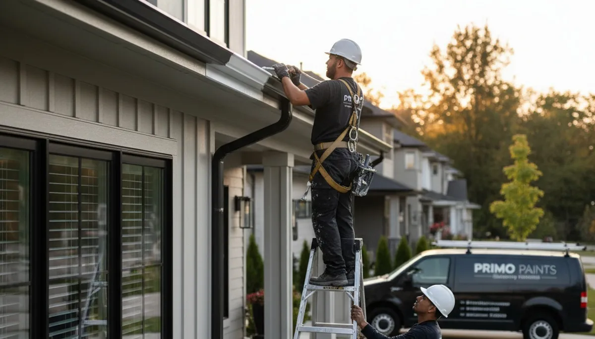 Professional gutter painting on a Hoboken NJ home exterior by expert house painters