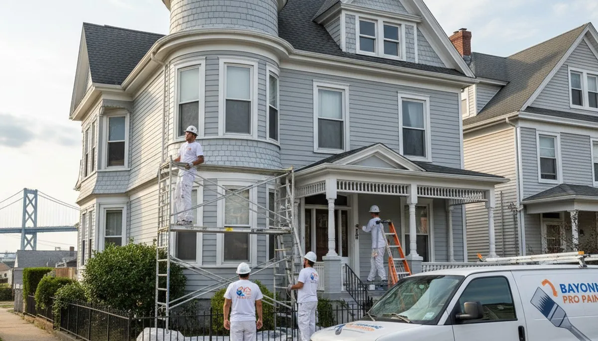 Professional house painters working on exterior home in Hoboken, NJ