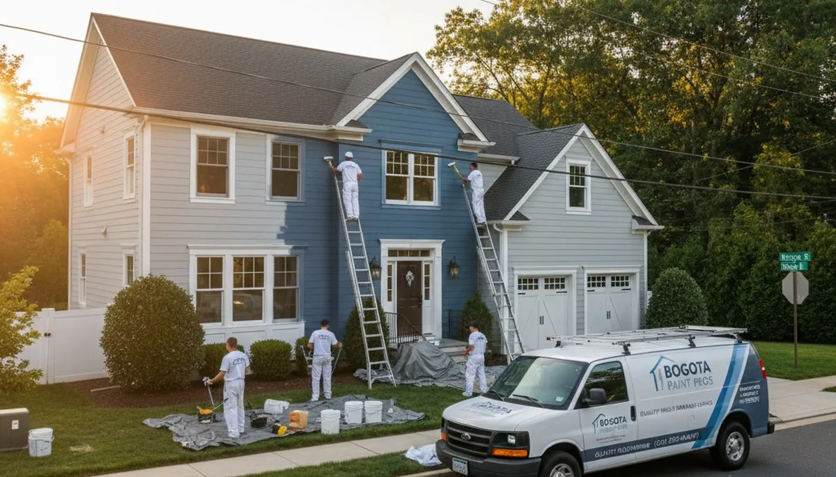 Professional house painters working on exterior home in Hoboken, NJ