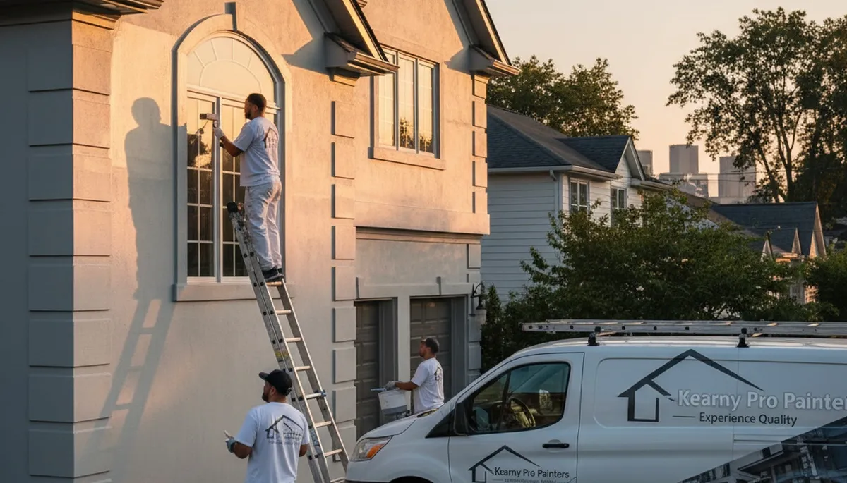 House painters in Hoboken, NJ painting a home exterior for a clean, professional finish