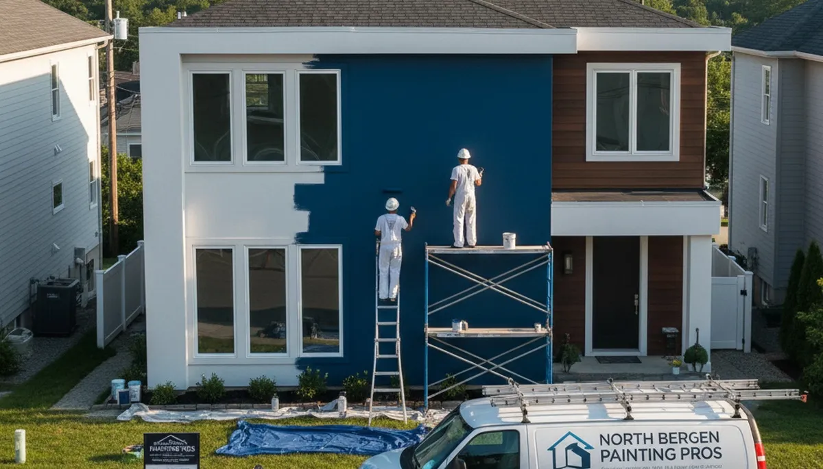 Professional house painters working on exterior home in Hoboken NJ