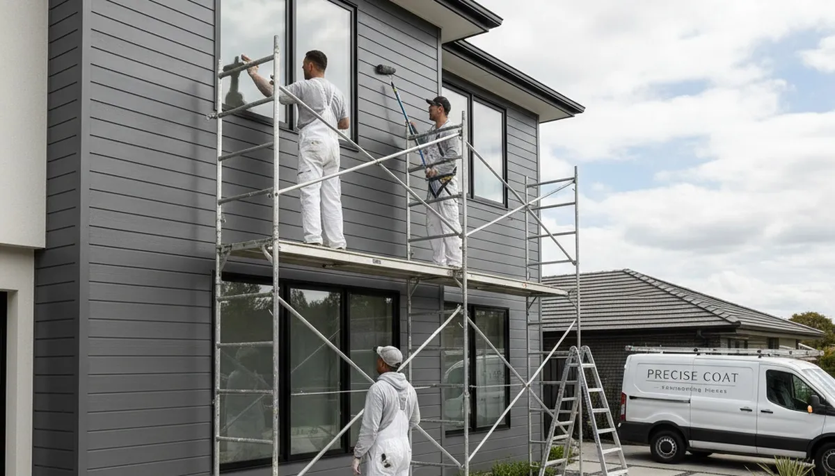 Professional siding painting on a Hoboken NJ home by expert local house painters