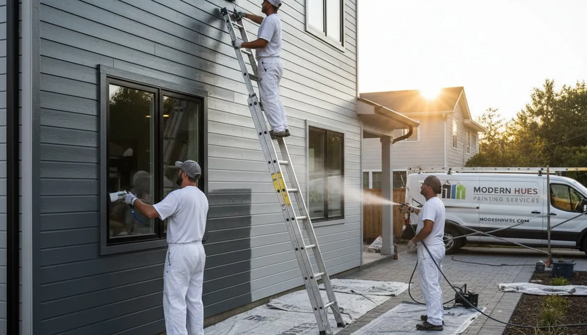 Professional siding painting on a Hoboken NJ home by local expert house painters