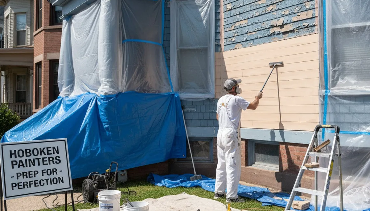 Professional surface preparation for exterior house painting in Hoboken, NJ by expert painters