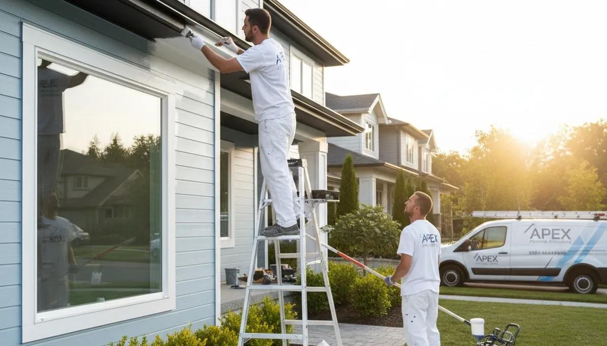 Professional trim and fascia painting on Hoboken NJ home exterior by expert house painters