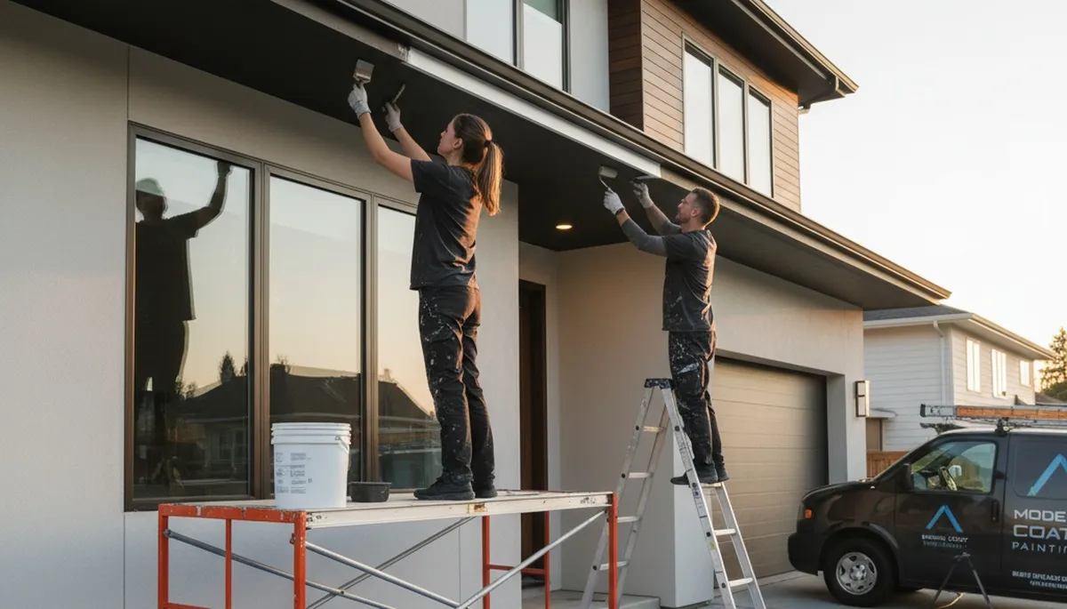Professional trim and fascia painting on Hoboken NJ home exterior by expert house painters