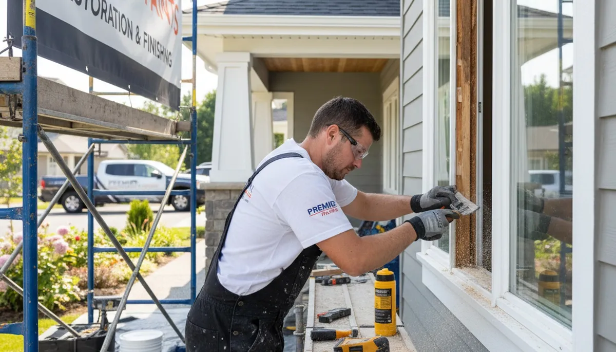 Professional wood rot repair on Hoboken NJ home exterior by expert house painters and restoration team